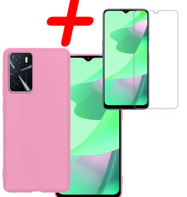 BASEY. BASEY. OPPO A16s Hoesje Siliconen Met Screenprotector - Lichtroze
