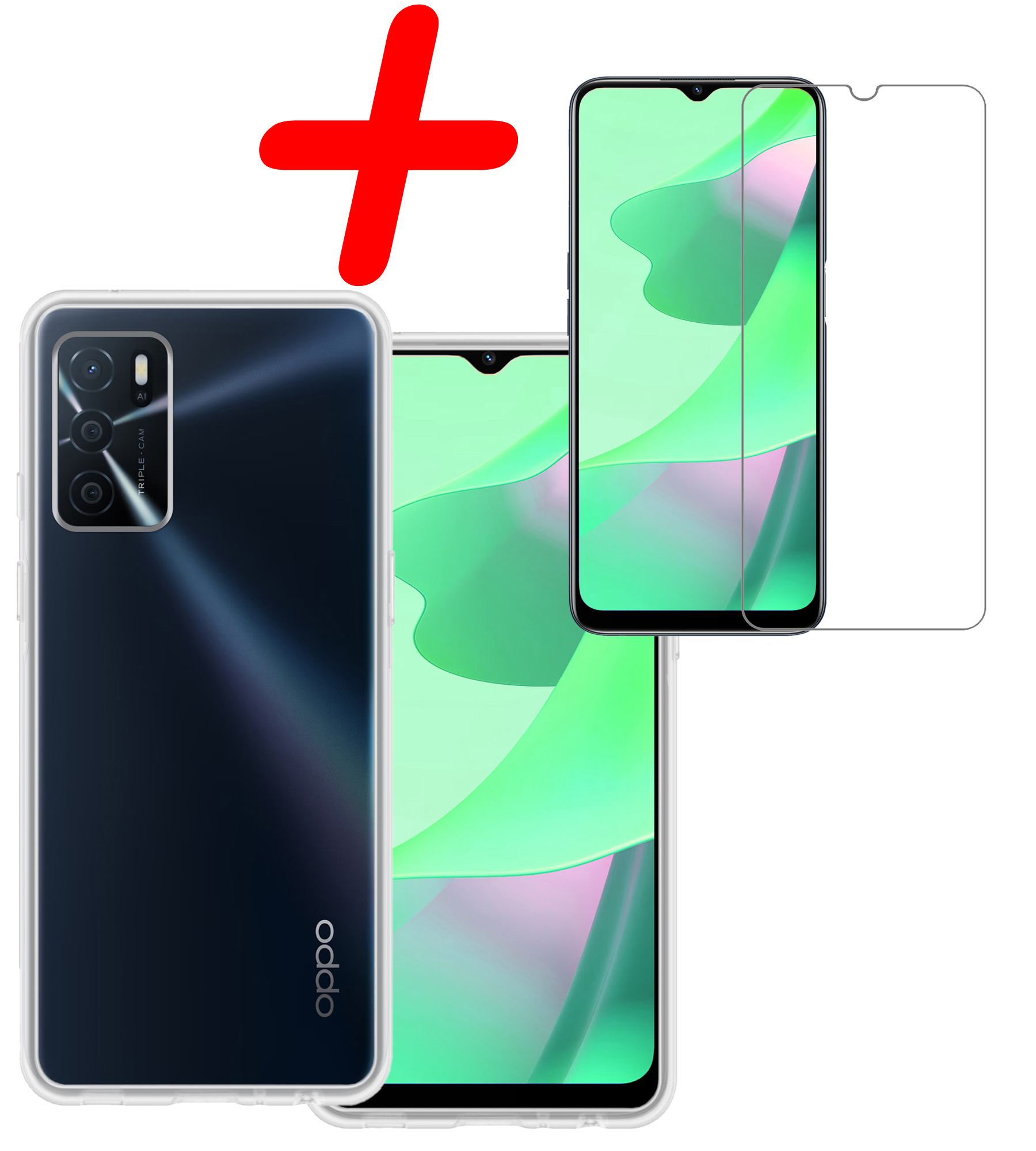 BASEY. Hoes Geschikt voor OPPO A16s Hoesje Siliconen Back Cover Case Met Screenprotector - Hoesje Geschikt voor OPPO A16s Hoes Cover Hoesje - Transparant