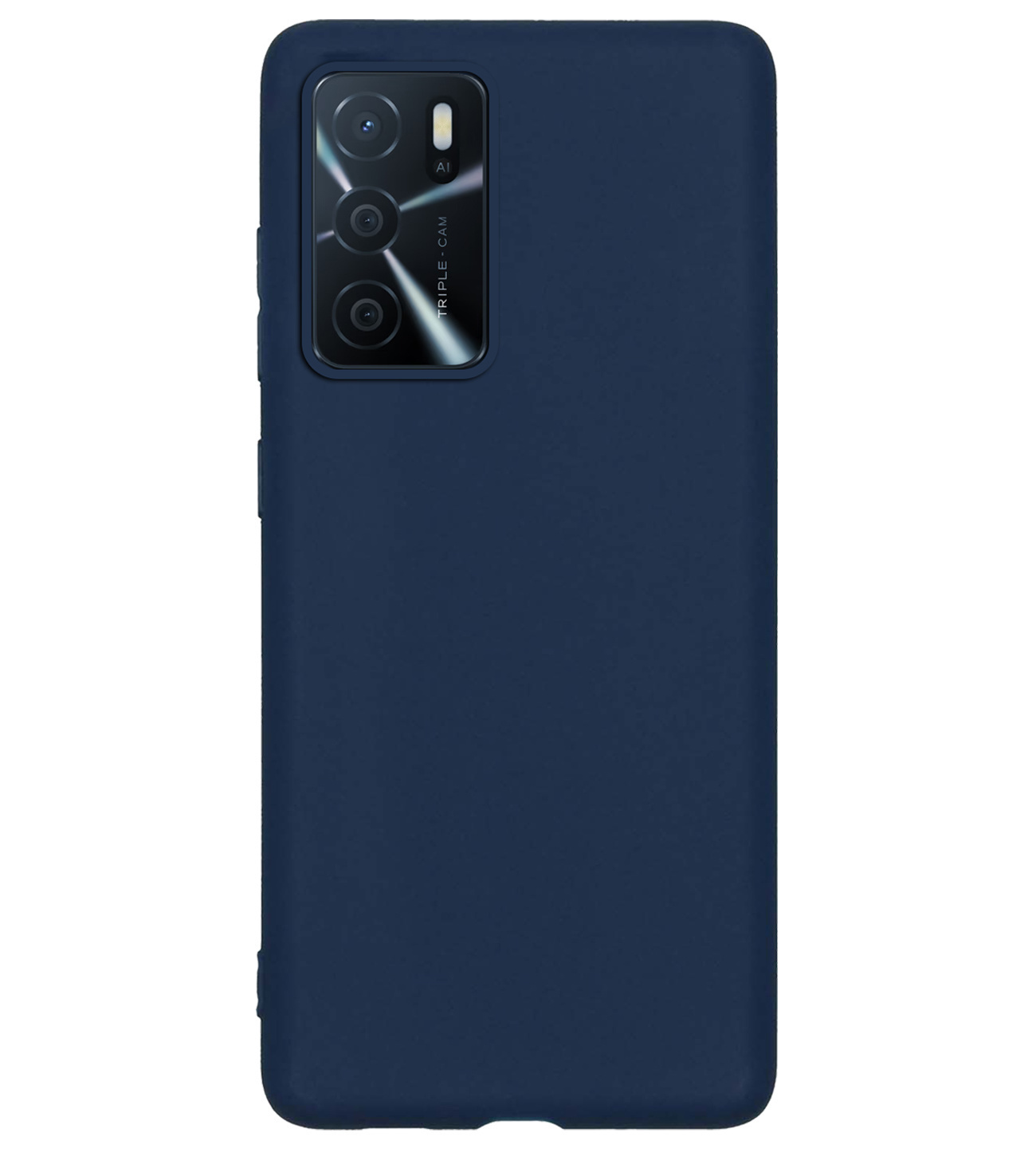 BASEY. OPPO A16s Hoesje Siliconen Case Back Cover Met 2x Screenprotector - OPPO A16s Hoes Siliconen Hoesje - Donker Blauw
