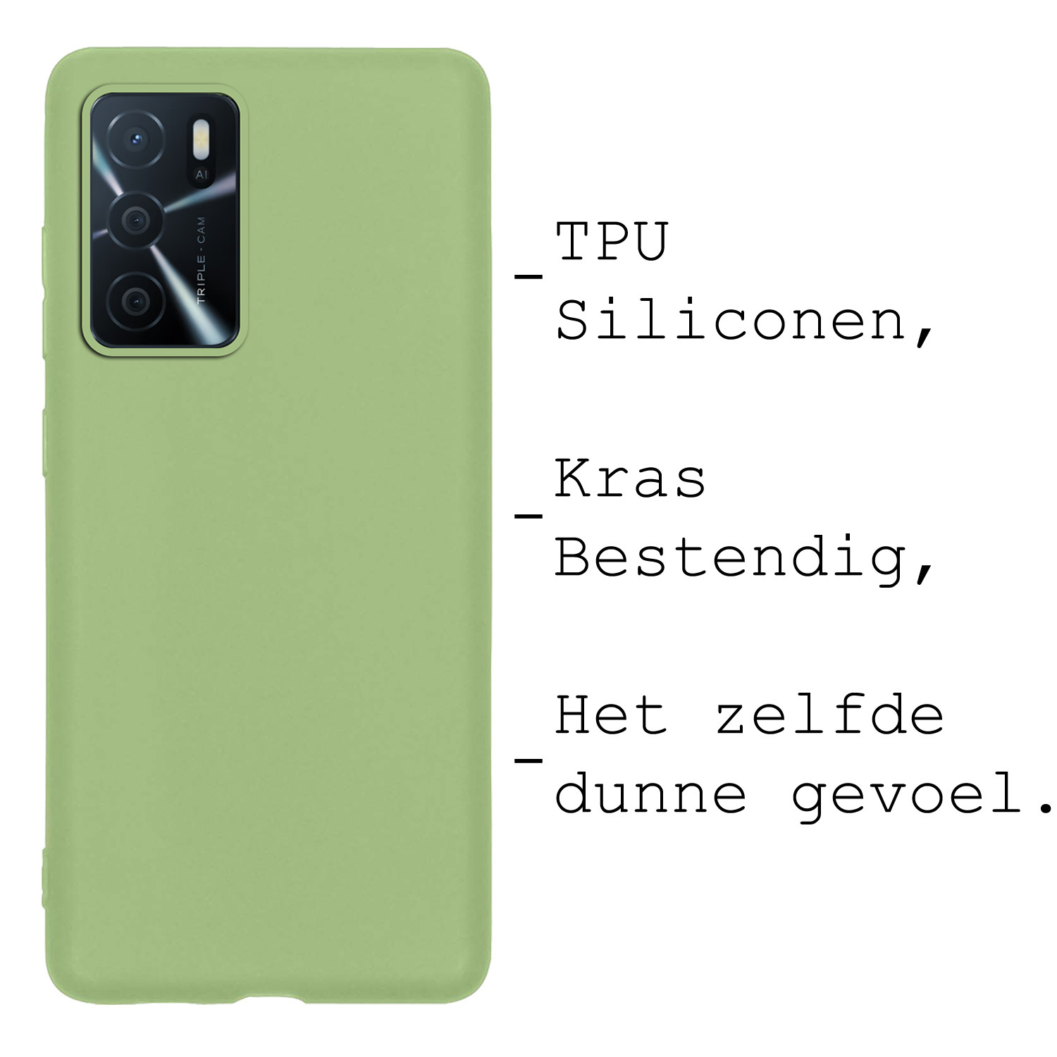 BASEY. Hoes Geschikt voor OPPO A16s Hoesje Siliconen Back Cover Case Met 2x Screenprotector - Hoesje Geschikt voor OPPO A16s Hoes Cover Hoesje - Groen