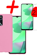 BASEY. Hoes Geschikt voor OPPO A16s Hoesje Siliconen Back Cover Case Met 2x Screenprotector - Hoesje Geschikt voor OPPO A16s Hoes Cover Hoesje - Lichtroze