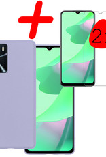 BASEY. Hoes Geschikt voor OPPO A16s Hoesje Siliconen Back Cover Case Met 2x Screenprotector - Hoesje Geschikt voor OPPO A16s Hoes Cover Hoesje - Lila