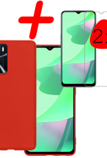 BASEY. Hoes Geschikt voor OPPO A16s Hoesje Siliconen Back Cover Case Met 2x Screenprotector - Hoesje Geschikt voor OPPO A16s Hoes Cover Hoesje - Rood