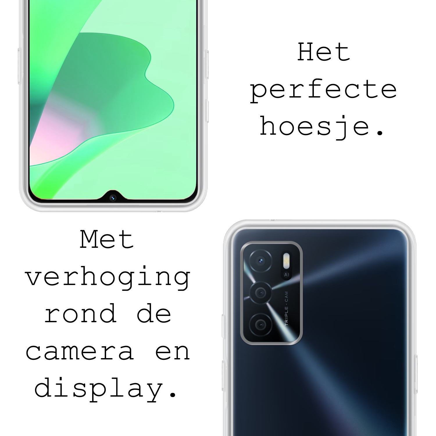 BASEY. Hoes Geschikt voor OPPO A16s Hoesje Siliconen Back Cover Case Met 2x Screenprotector - Hoesje Geschikt voor OPPO A16s Hoes Cover Hoesje - Transparant