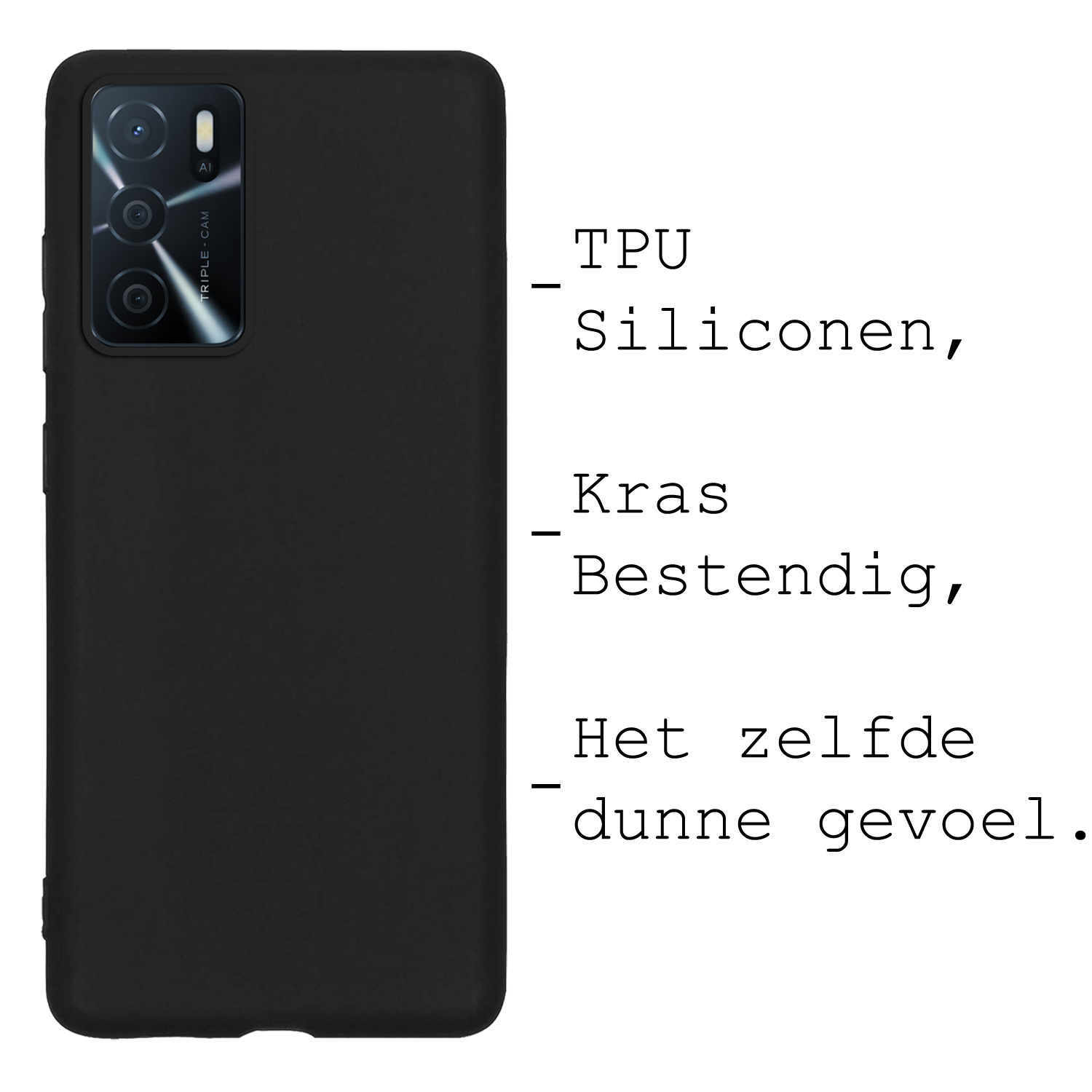 BASEY. Hoes Geschikt voor OPPO A16s Hoesje Siliconen Back Cover Case Met 2x Screenprotector - Hoesje Geschikt voor OPPO A16s Hoes Cover Hoesje - Zwart