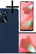 NoXx Hoes Geschikt voor OPPO A16s Hoesje Cover Siliconen Back Case Hoes Met Screenprotector - Donkerblauw
