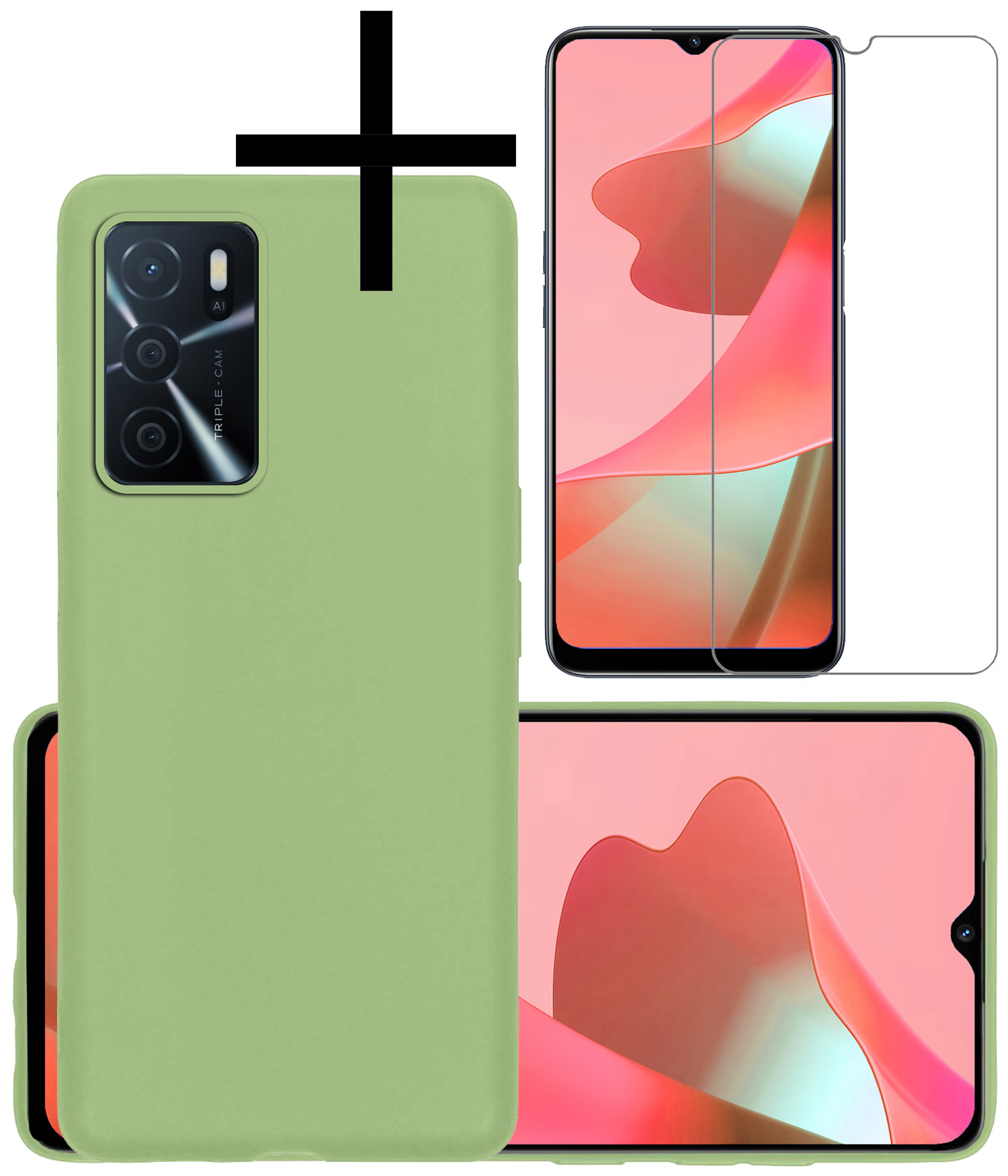 NoXx Hoes Geschikt voor OPPO A16s Hoesje Cover Siliconen Back Case Hoes Met Screenprotector - Groen