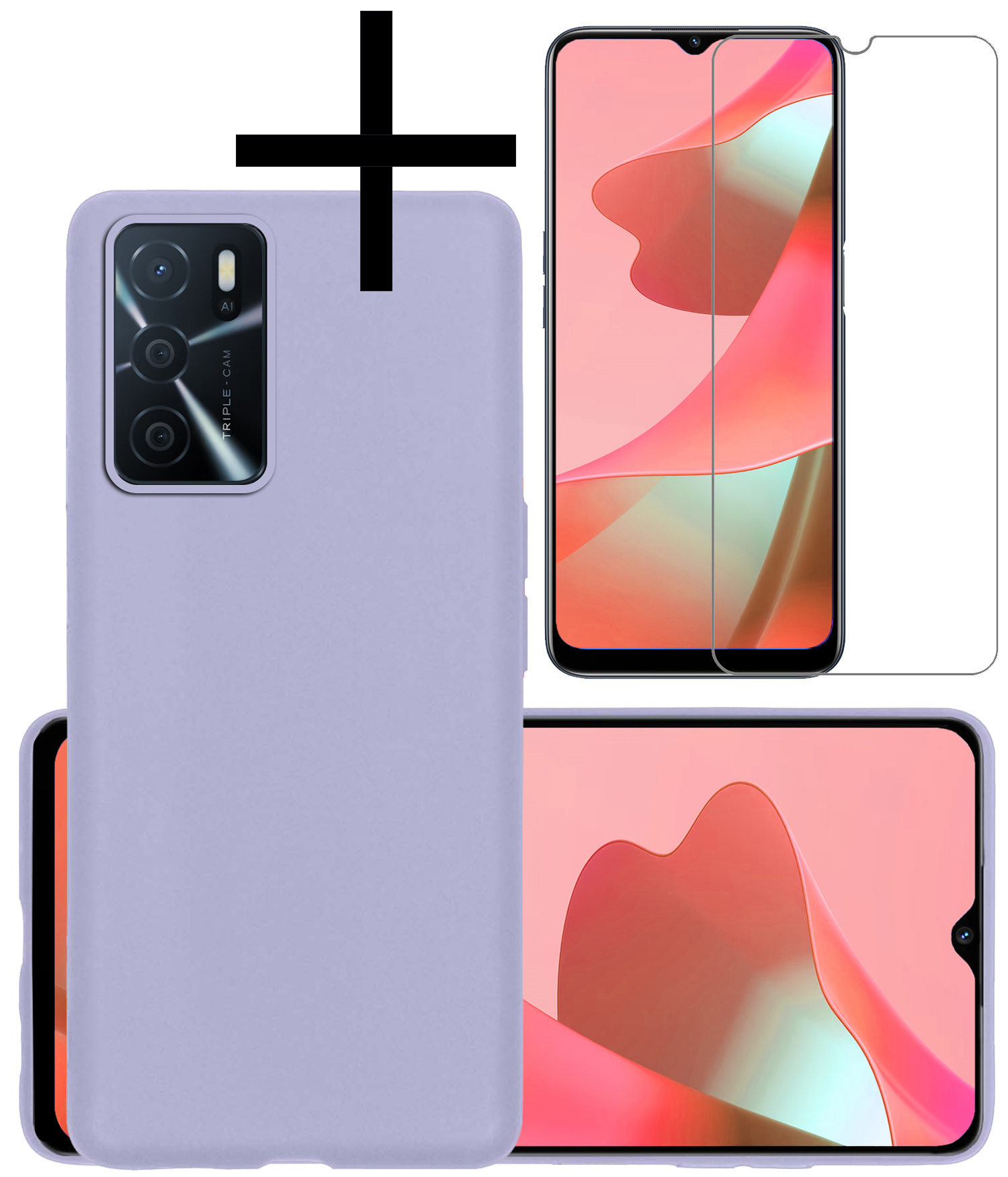 NoXx Hoes Geschikt voor OPPO A16s Hoesje Cover Siliconen Back Case Hoes Met Screenprotector - Lila