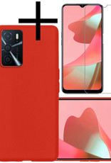 NoXx Hoes Geschikt voor OPPO A16s Hoesje Cover Siliconen Back Case Hoes Met Screenprotector - Rood