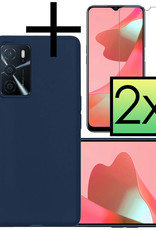 NoXx Hoes Geschikt voor OPPO A16s Hoesje Cover Siliconen Back Case Hoes Met 2x Screenprotector - Donkerblauw