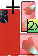 NoXx Hoes Geschikt voor OPPO A16s Hoesje Cover Siliconen Back Case Hoes Met 2x Screenprotector - Rood