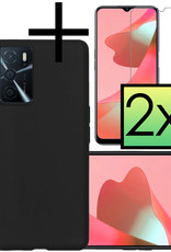 NoXx Hoes Geschikt voor OPPO A16s Hoesje Cover Siliconen Back Case Hoes Met 2x Screenprotector - Zwart