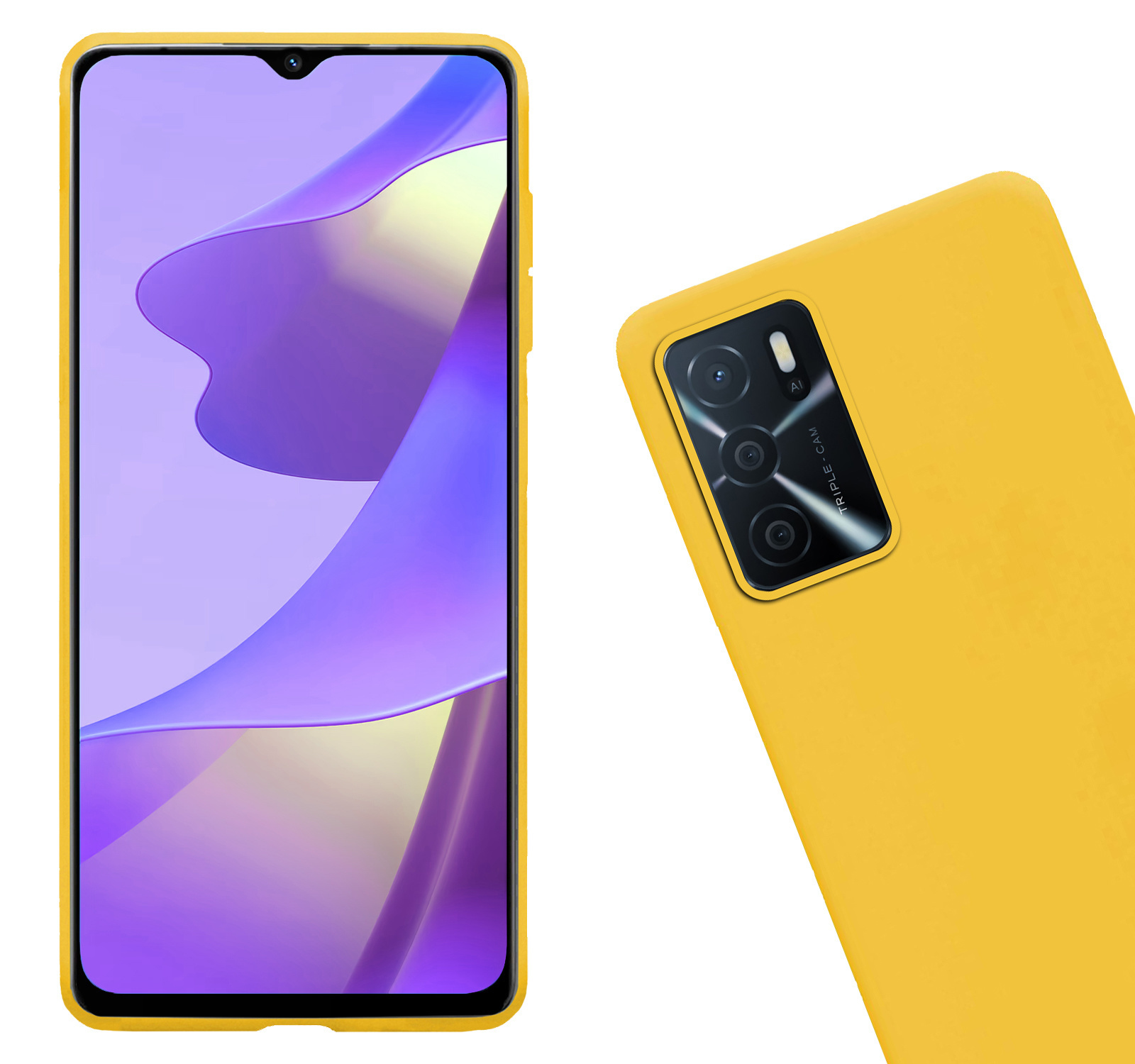 Nomfy Hoesje Geschikt voor OPPO A16s Hoesje Siliconen Cover Case Met Screenprotector - Hoes Geschikt voor OPPO A16s Hoes Back Case - Geel