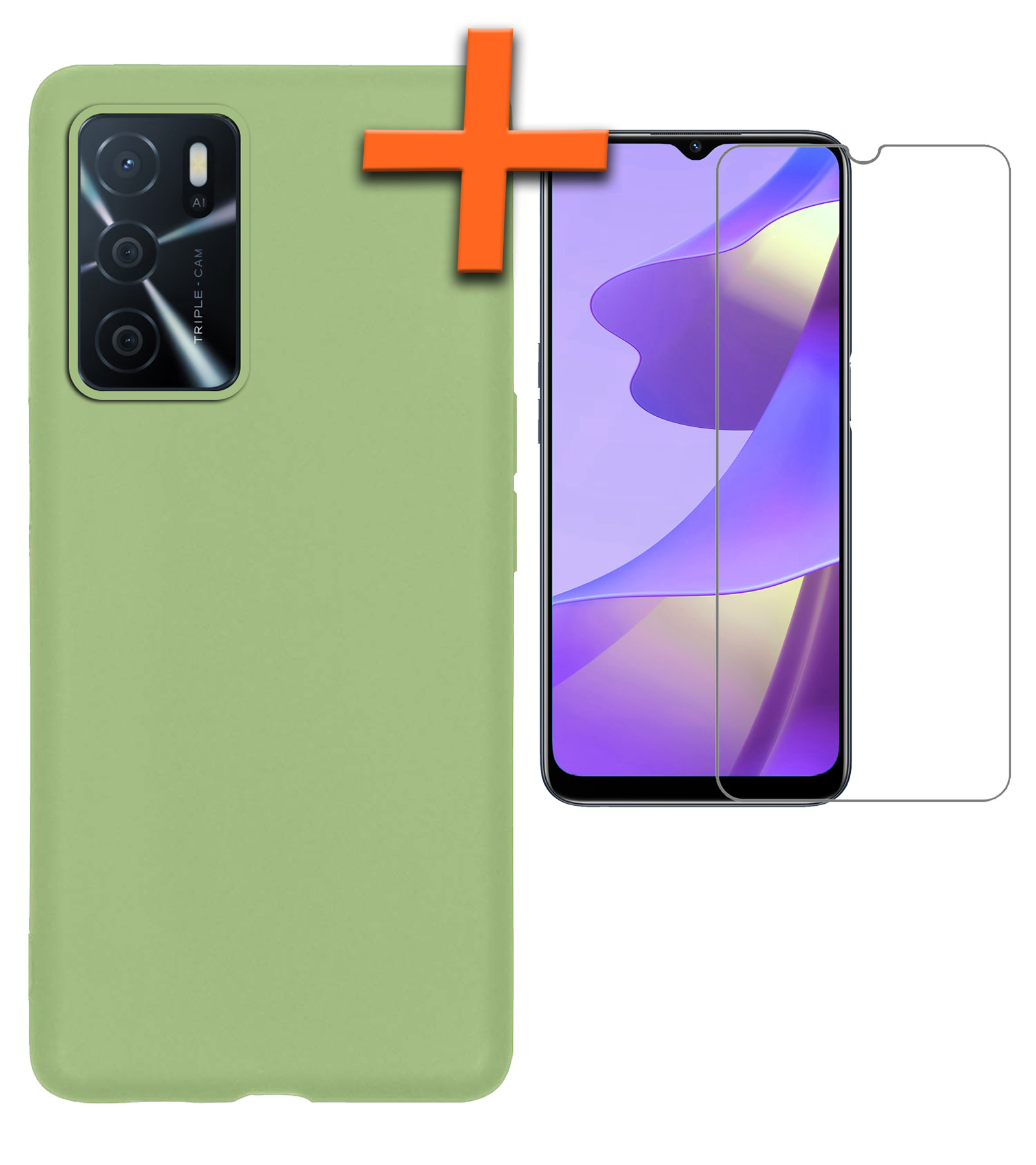 Nomfy OPPO A16s Hoes Cover Siliconen Case Met Screenprotector - OPPO A16s Hoesje Case Siliconen Hoes Back Cover - Groen