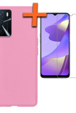 Nomfy OPPO A16s Hoes Cover Siliconen Case Met Screenprotector - OPPO A16s Hoesje Case Siliconen Hoes Back Cover - Roze