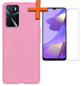 Nomfy Nomfy OPPO A16s Hoesje Siliconen Met Screenprotector - Lichtroze