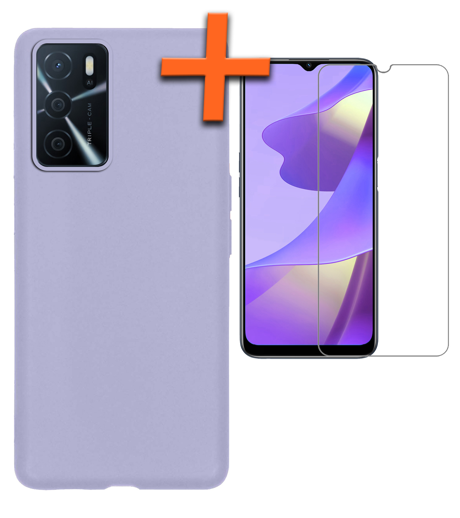 Nomfy OPPO A16s Hoes Cover Siliconen Case Met Screenprotector - OPPO A16s Hoesje Case Siliconen Hoes Back Cover - Lila