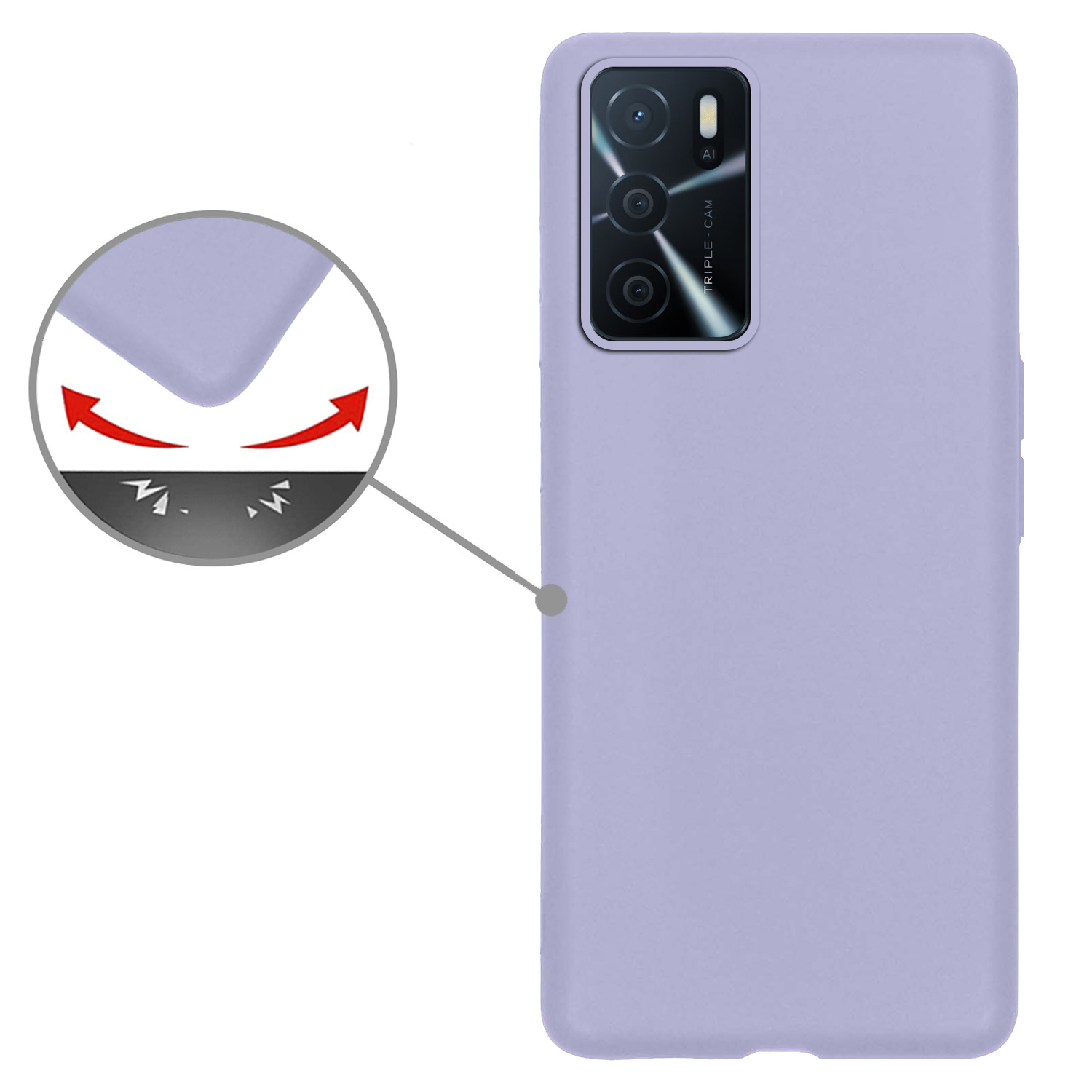 Nomfy OPPO A16s Hoes Cover Siliconen Case Met Screenprotector - OPPO A16s Hoesje Case Siliconen Hoes Back Cover - Lila