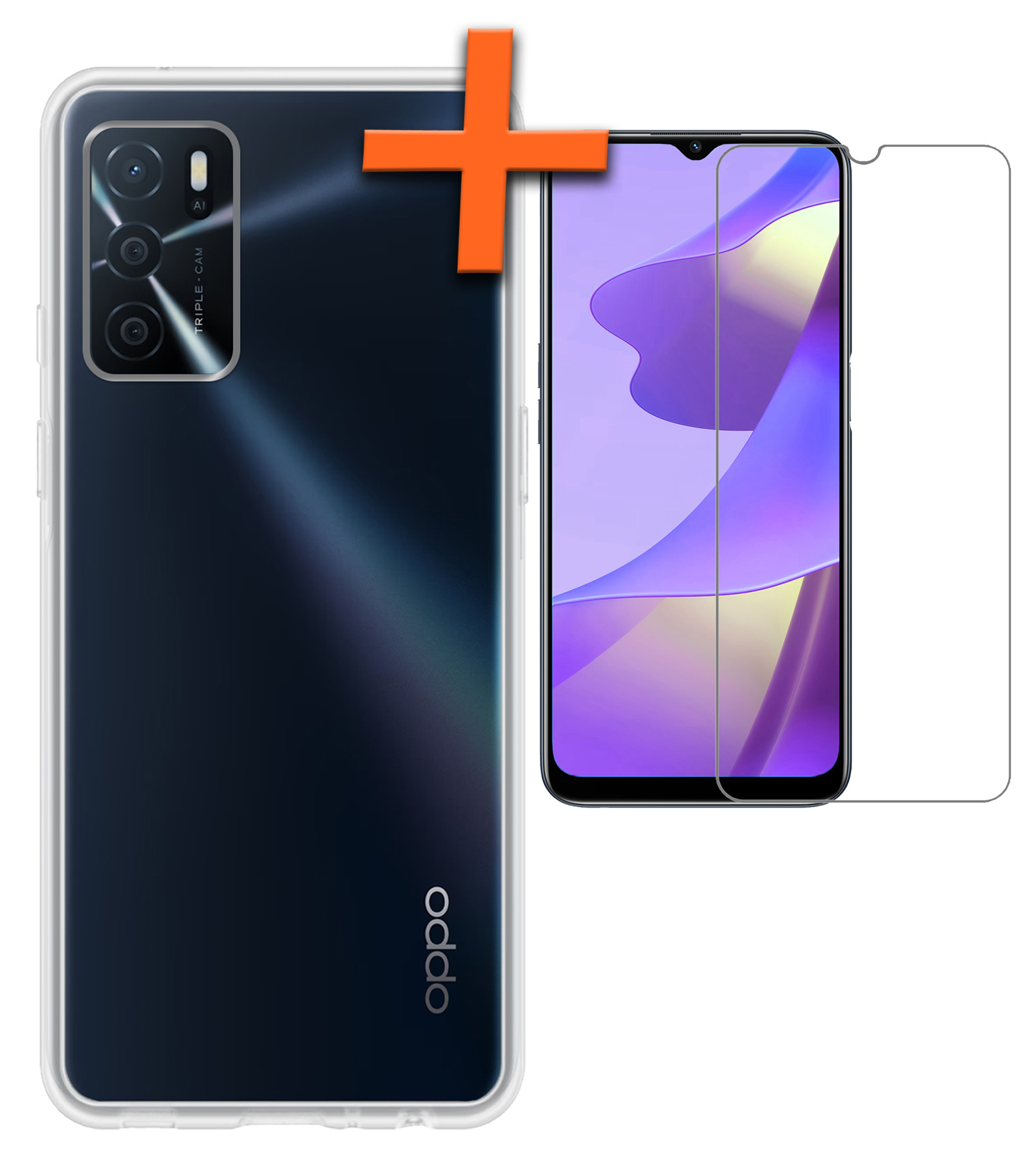 Nomfy OPPO A16s Hoes Cover Siliconen Case Met Screenprotector - OPPO A16s Hoesje Case Siliconen Hoes Back Cover - Transparant