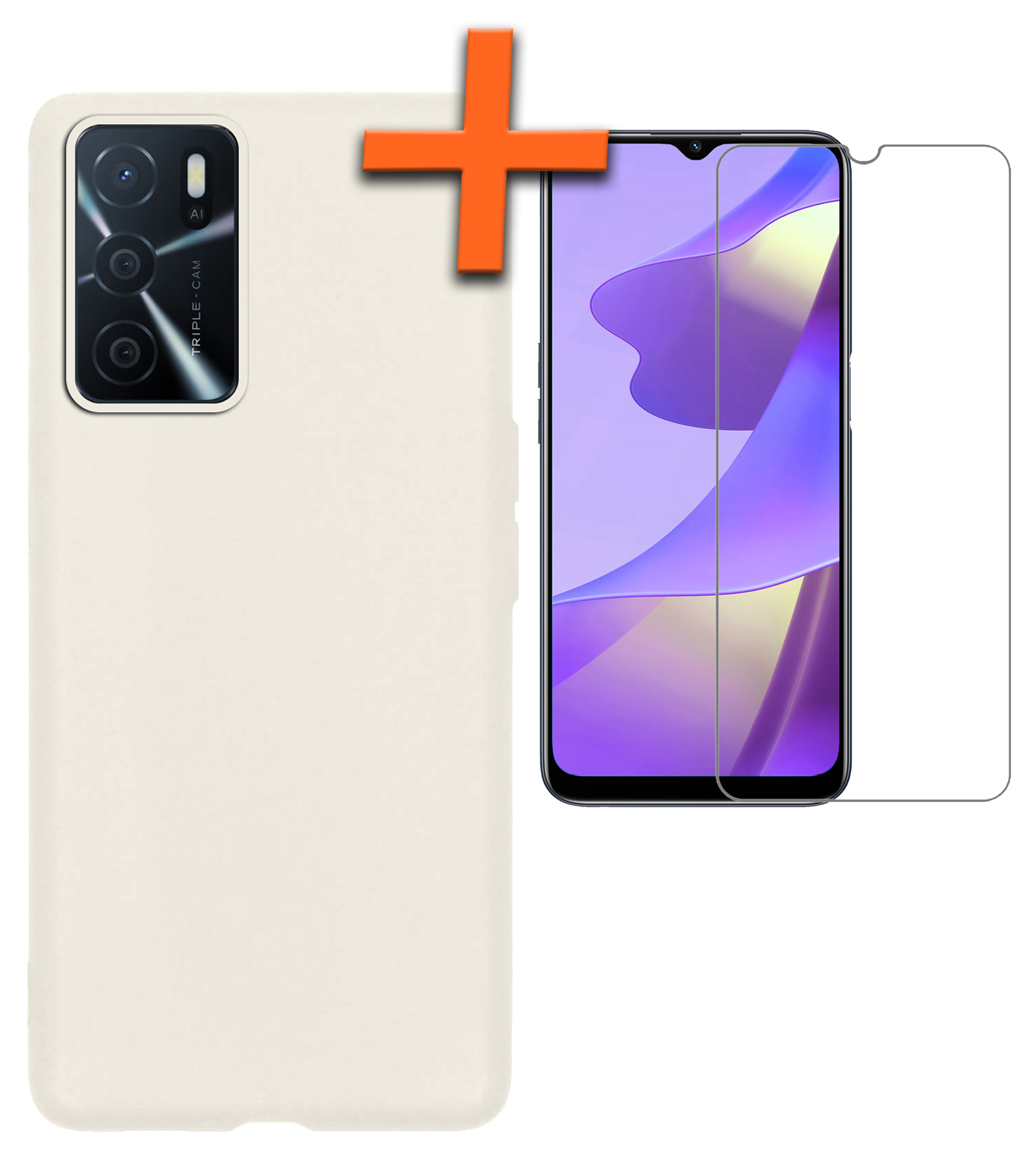 Nomfy OPPO A16s Hoes Cover Siliconen Case Met Screenprotector - OPPO A16s Hoesje Case Siliconen Hoes Back Cover - Wit
