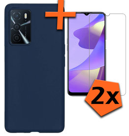 Nomfy Nomfy OPPO A16s Hoesje Siliconen Met 2x Screenprotector - Donkerblauw
