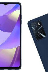 Nomfy Hoesje Geschikt voor OPPO A16s Hoesje Siliconen Cover Case Met 2x Screenprotector - Hoes Geschikt voor OPPO A16s Hoes Back Case - Donkerblauw