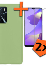 Nomfy Hoesje Geschikt voor OPPO A16s Hoesje Siliconen Cover Case Met 2x Screenprotector - Hoes Geschikt voor OPPO A16s Hoes Back Case - Groen