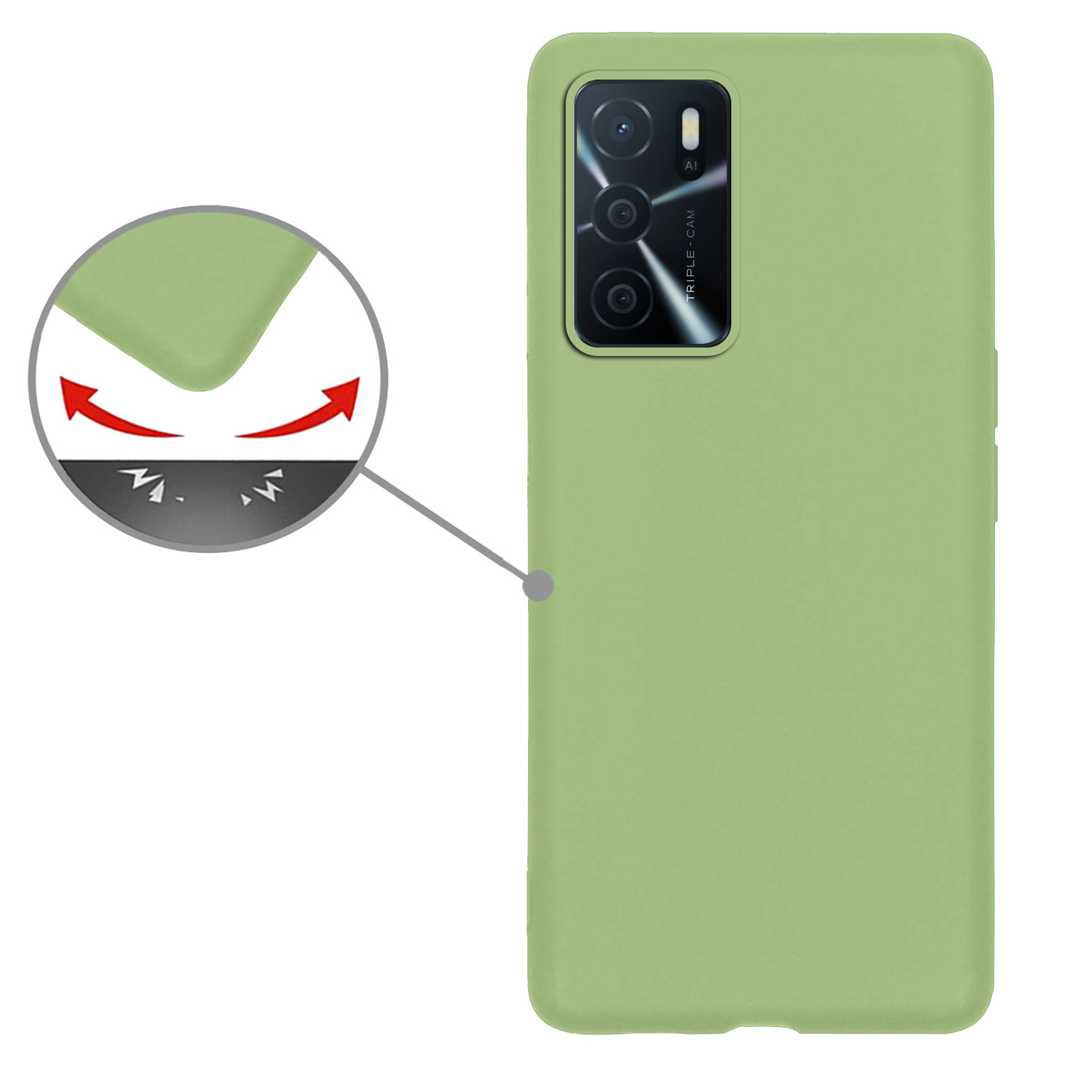 Nomfy Hoesje Geschikt voor OPPO A16s Hoesje Siliconen Cover Case Met 2x Screenprotector - Hoes Geschikt voor OPPO A16s Hoes Back Case - Groen