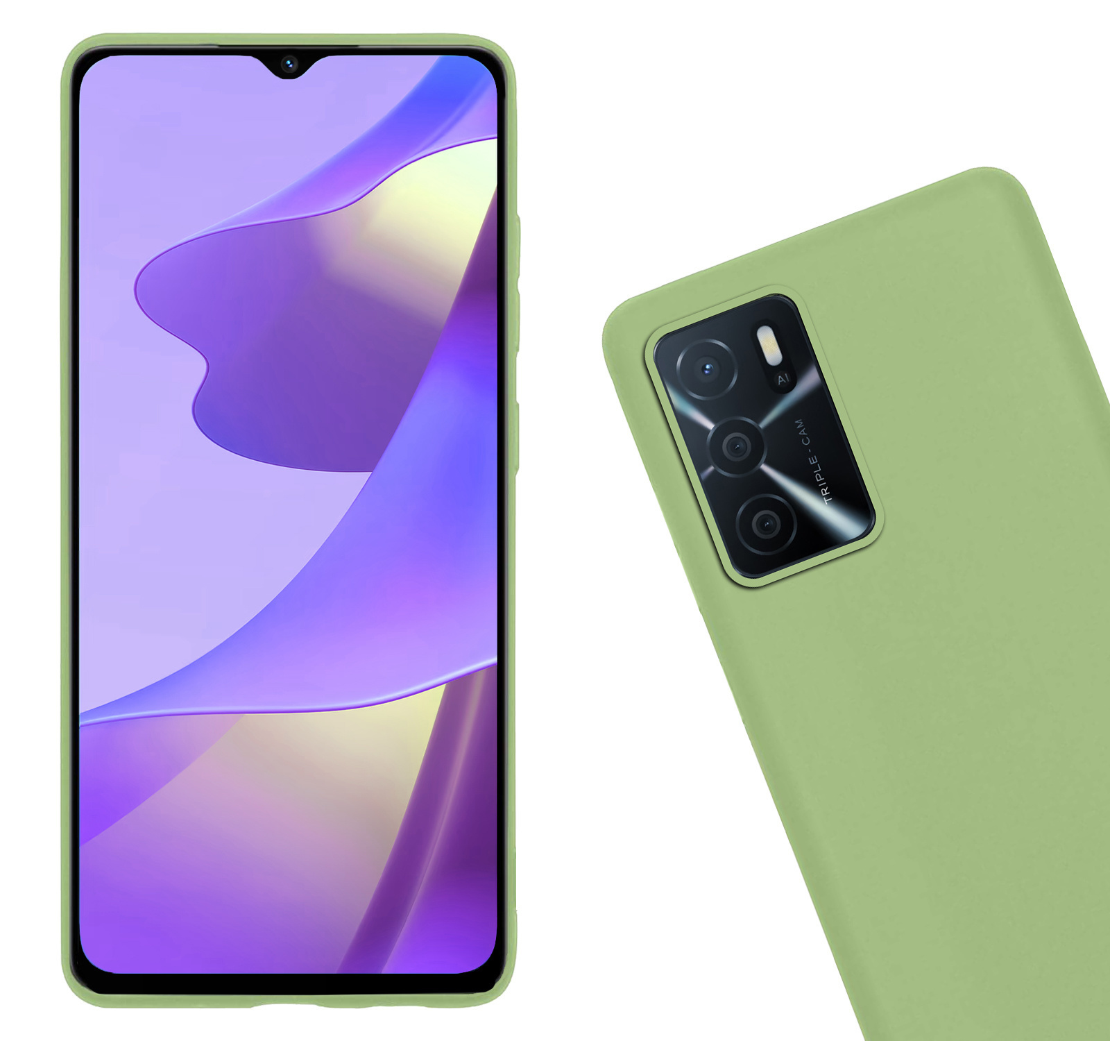 Nomfy Hoesje Geschikt voor OPPO A16s Hoesje Siliconen Cover Case Met 2x Screenprotector - Hoes Geschikt voor OPPO A16s Hoes Back Case - Groen