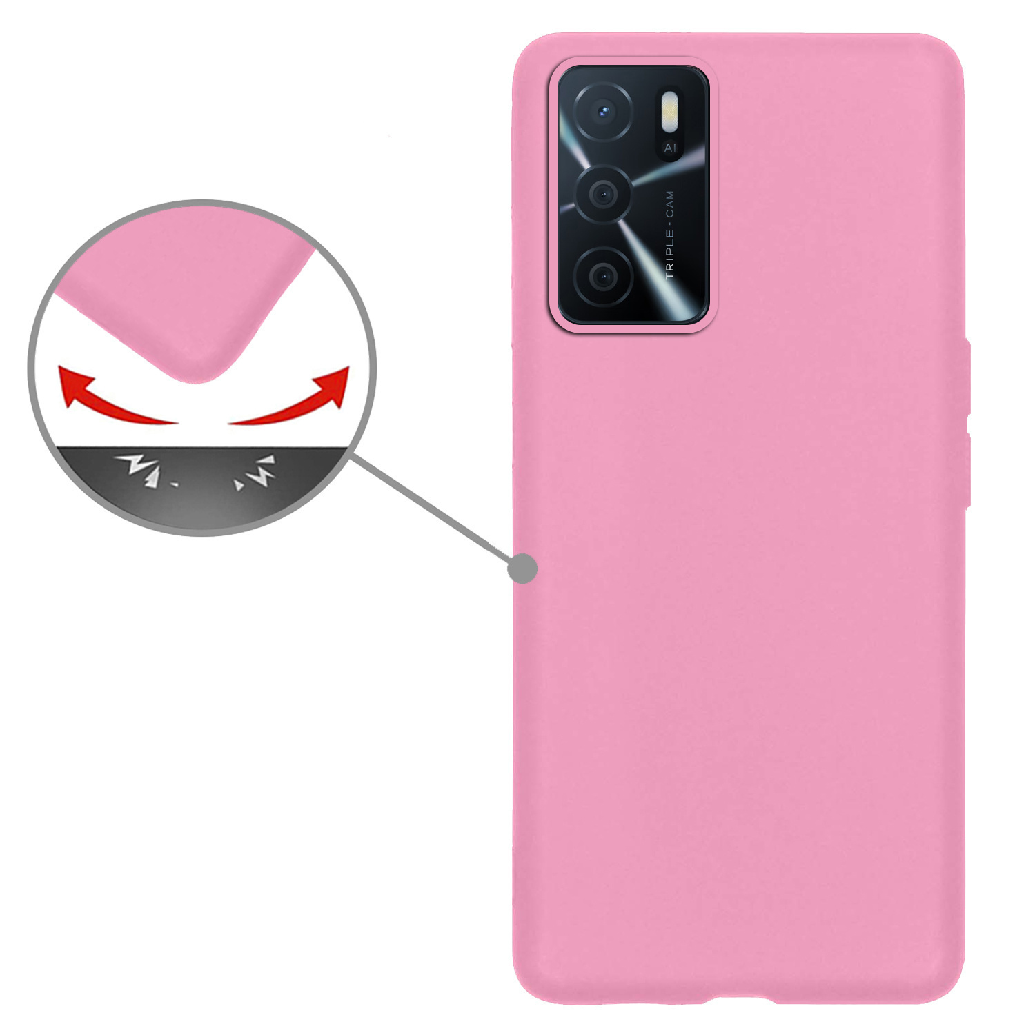 Nomfy OPPO A16s Hoes Cover Siliconen Case Met 2x Screenprotector - OPPO A16s Hoesje Case Siliconen Hoes Back Cover - Roze