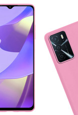 Nomfy Hoesje Geschikt voor OPPO A16s Hoesje Siliconen Cover Case Met 2x Screenprotector - Hoes Geschikt voor OPPO A16s Hoes Back Case - Lichtroze