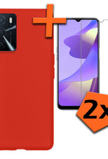 Nomfy Hoesje Geschikt voor OPPO A16s Hoesje Siliconen Cover Case Met 2x Screenprotector - Hoes Geschikt voor OPPO A16s Hoes Back Case - Rood