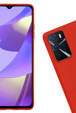 Nomfy OPPO A16s Hoes Cover Siliconen Case Met 2x Screenprotector - OPPO A16s Hoesje Case Siliconen Hoes Back Cover - Rood