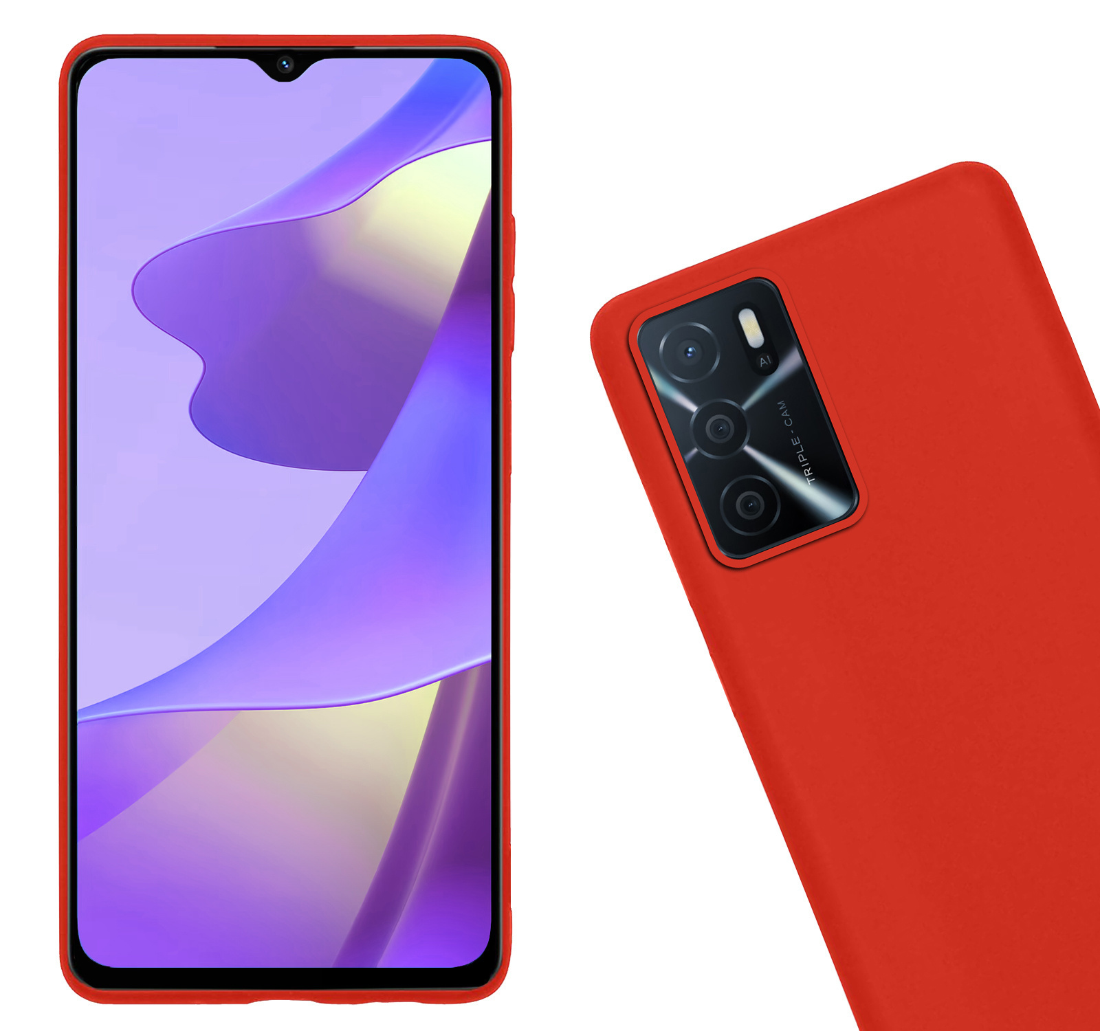 Nomfy Hoesje Geschikt voor OPPO A16s Hoesje Siliconen Cover Case Met 2x Screenprotector - Hoes Geschikt voor OPPO A16s Hoes Back Case - Rood