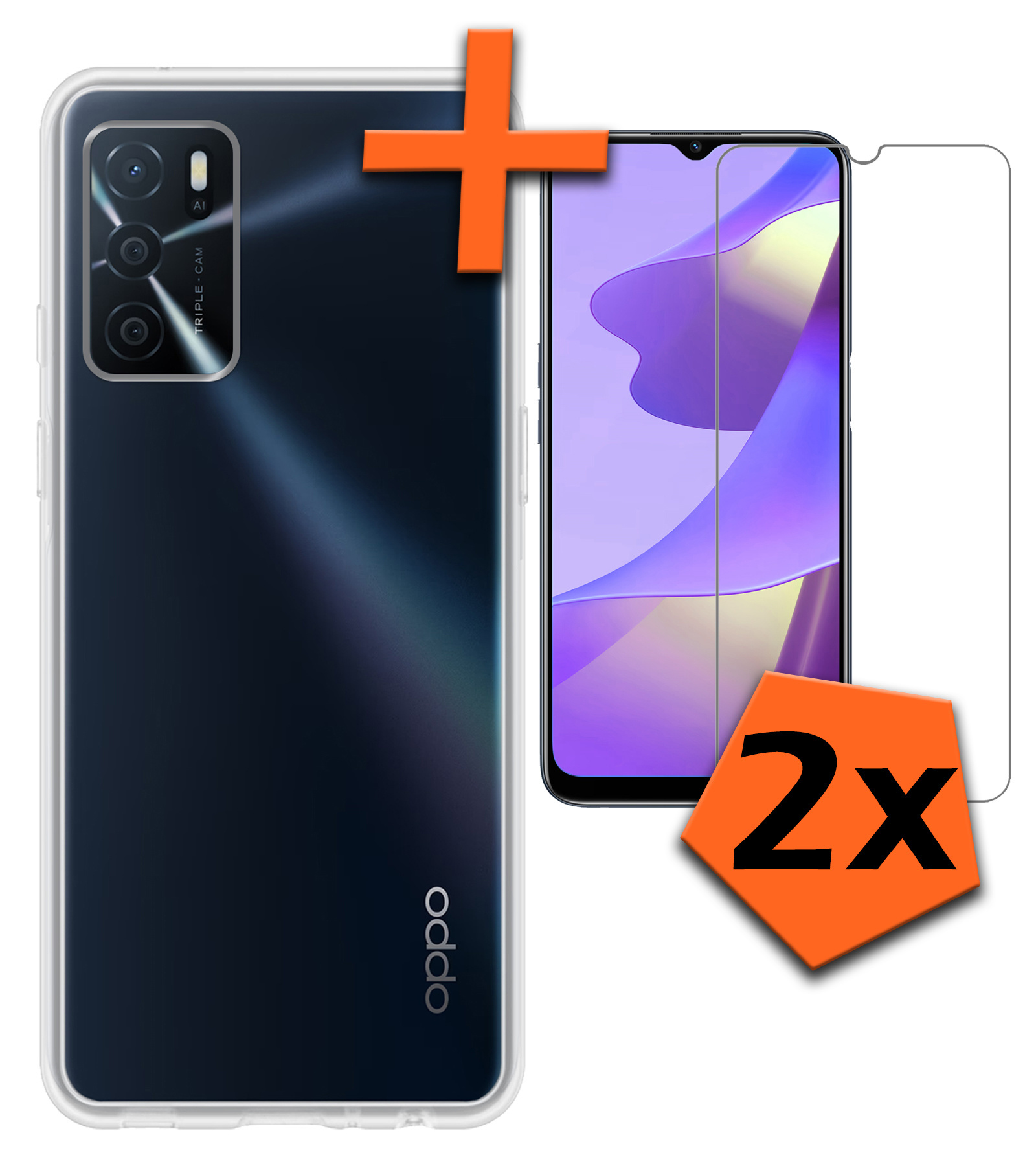 Nomfy Hoesje Geschikt voor OPPO A16s Hoesje Siliconen Cover Case Met 2x Screenprotector - Hoes Geschikt voor OPPO A16s Hoes Back Case - Transparant