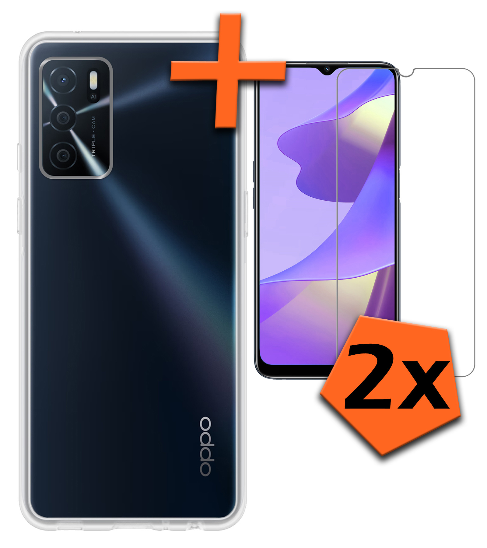 Nomfy OPPO A16s Hoes Cover Siliconen Case Met 2x Screenprotector - OPPO A16s Hoesje Case Siliconen Hoes Back Cover - Transparant
