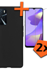 Nomfy Hoesje Geschikt voor OPPO A16s Hoesje Siliconen Cover Case Met 2x Screenprotector - Hoes Geschikt voor OPPO A16s Hoes Back Case - Zwart