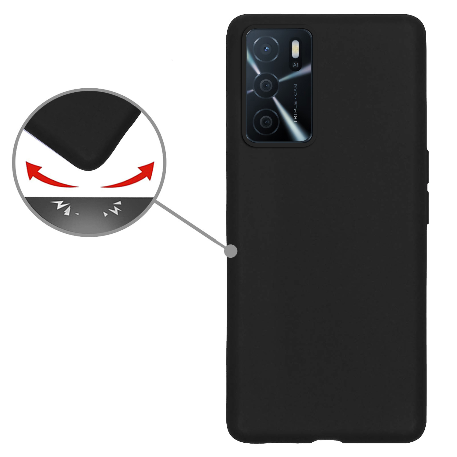 Nomfy Hoesje Geschikt voor OPPO A16s Hoesje Siliconen Cover Case Met 2x Screenprotector - Hoes Geschikt voor OPPO A16s Hoes Back Case - Zwart