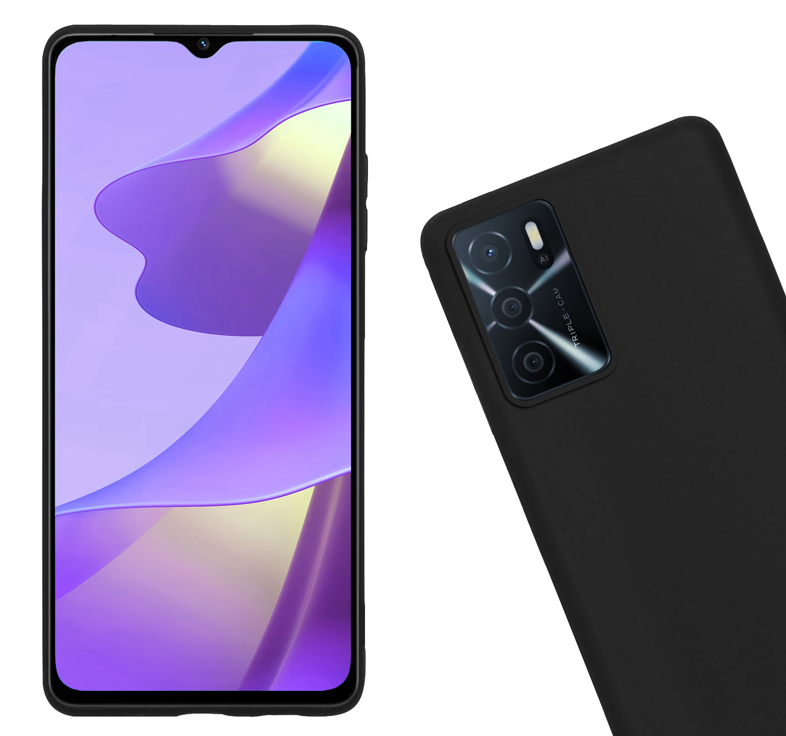 Nomfy Hoesje Geschikt voor OPPO A16s Hoesje Siliconen Cover Case Met 2x Screenprotector - Hoes Geschikt voor OPPO A16s Hoes Back Case - Zwart