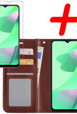 BASEY. Hoes Geschikt voor OPPO A16s Hoesje Bookcase Hoes Flip Case Book Cover Met Screenprotector - Hoesje Geschikt voor OPPO A16s Hoes Book Case Hoesje - Bruin