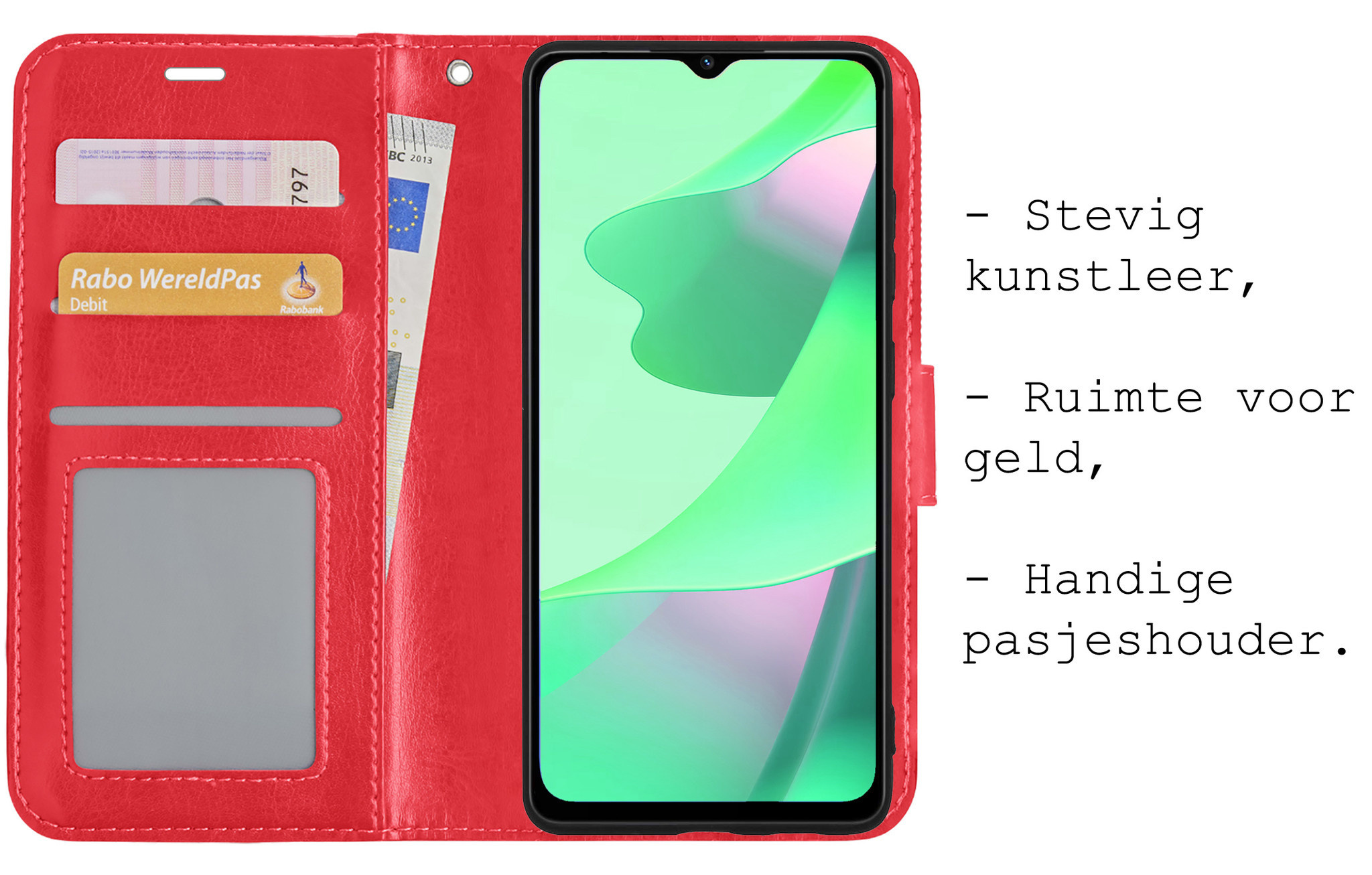 BASEY. Hoes Geschikt voor OPPO A16s Hoesje Bookcase Hoes Flip Case Book Cover Met Screenprotector - Hoesje Geschikt voor OPPO A16s Hoes Book Case Hoesje - Rood