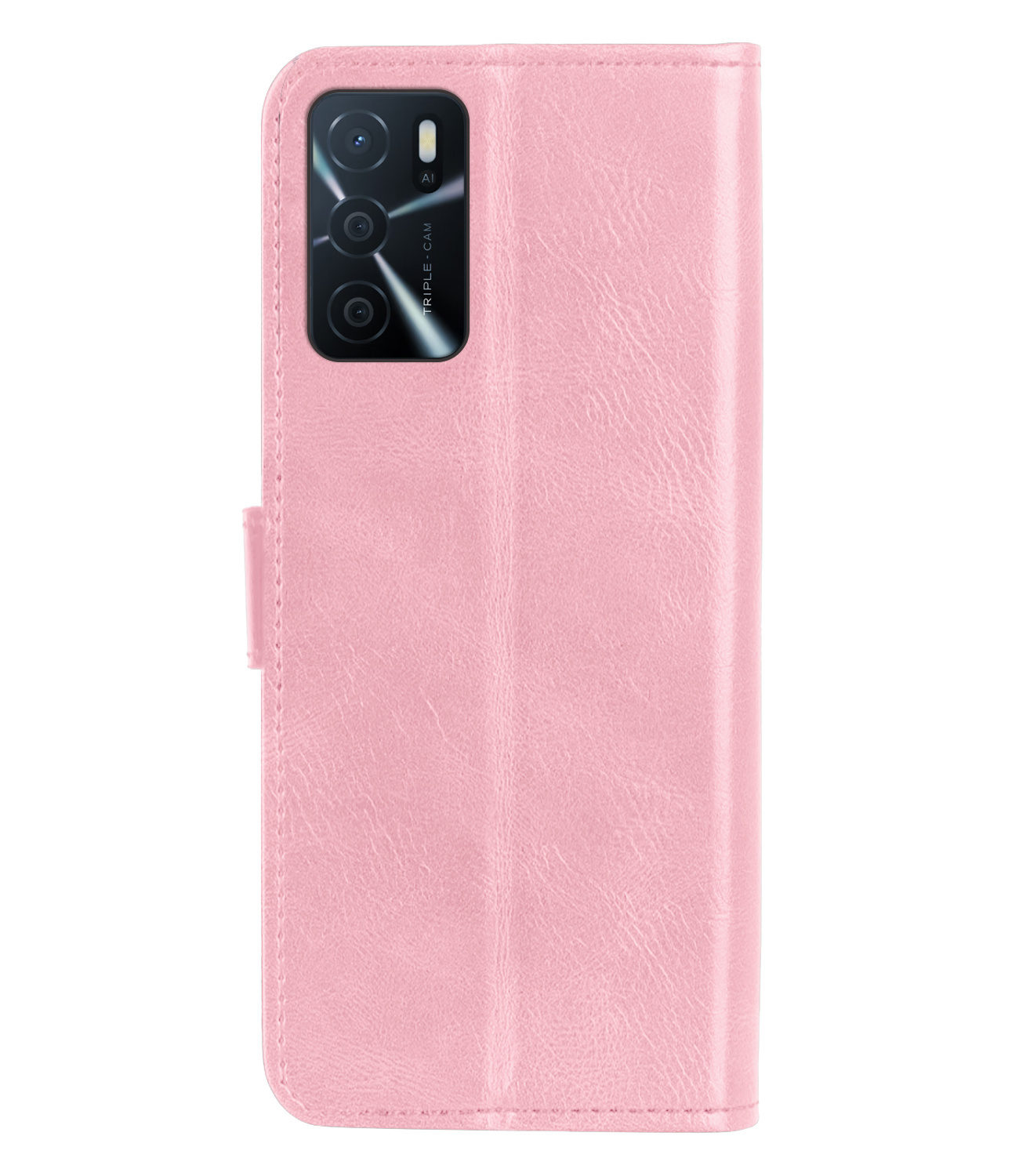 BASEY. Hoes Geschikt voor OPPO A16s Hoesje Bookcase Hoes Flip Case Book Cover Met 2x Screenprotector - Hoesje Geschikt voor OPPO A16s Hoes Book Case Hoesje - Lichtroze