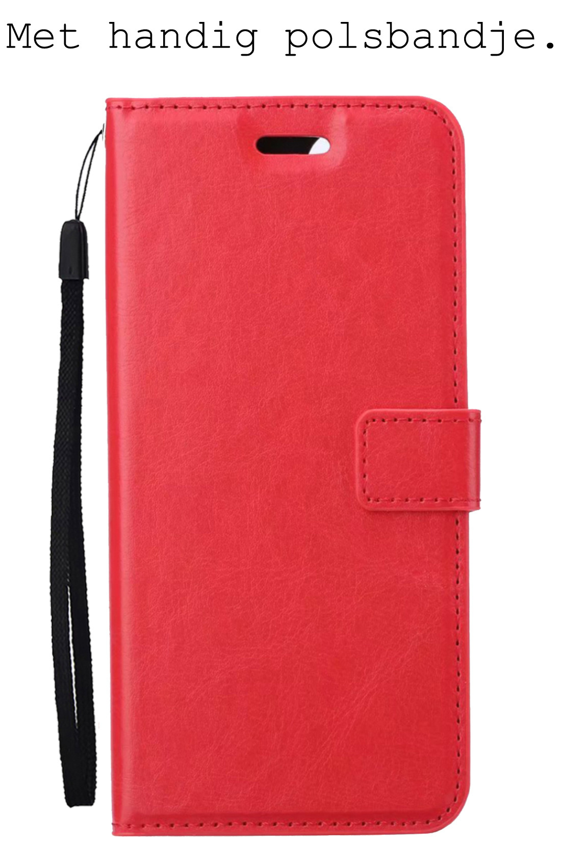 BASEY. Hoes Geschikt voor OPPO A16s Hoesje Bookcase Hoes Flip Case Book Cover Met 2x Screenprotector - Hoesje Geschikt voor OPPO A16s Hoes Book Case Hoesje - Rood