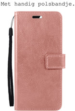 BASEY. Hoes Geschikt voor OPPO A16s Hoesje Bookcase Hoes Flip Case Book Cover Met 2x Screenprotector - Hoesje Geschikt voor OPPO A16s Hoes Book Case Hoesje - Rosé goud
