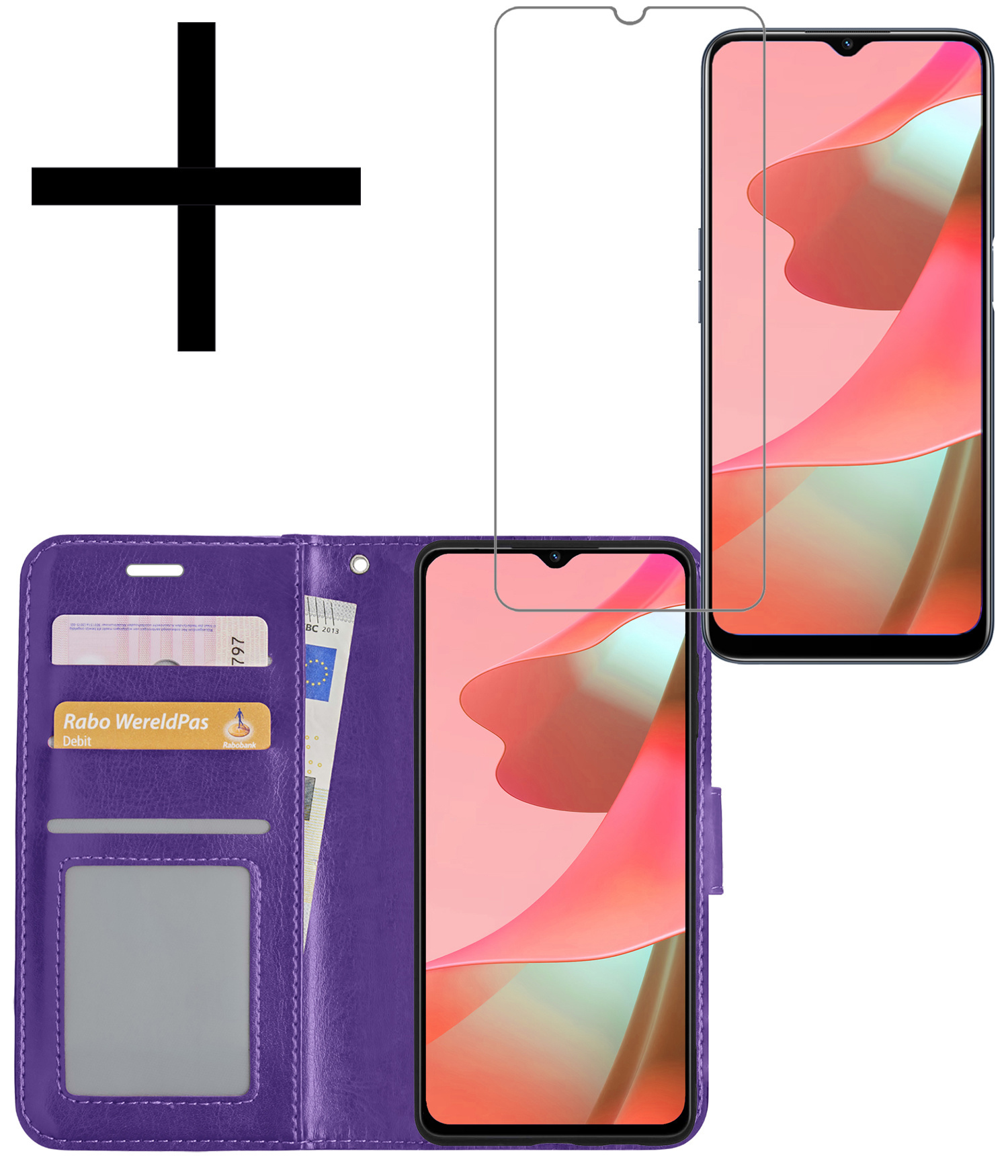 NoXx Hoes Geschikt voor OPPO A16s Hoesje Book Case Hoes Flip Cover Wallet Bookcase Met Screenprotector - Paars