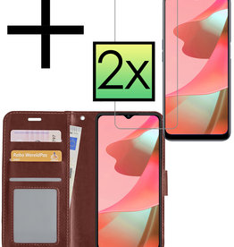 NoXx NoXx OPPO A16s Hoesje Bookcase Bruin Met 2x Screenprotector