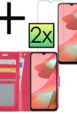 NoXx Hoes Geschikt voor OPPO A16s Hoesje Book Case Hoes Flip Cover Wallet Bookcase Met 2x Screenprotector - Donkerroze