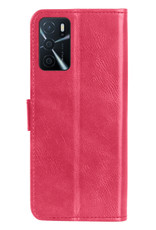 NoXx OPPO A16s Hoesje Bookcase Flip Cover Book Case Met 2x Screenprotector - Donkerroze