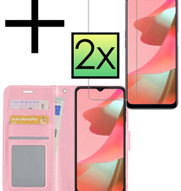 NoXx NoXx OPPO A16s Hoesje Bookcase Lichtroze Met 2x Screenprotector