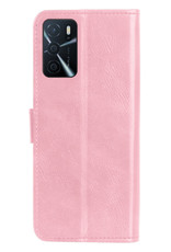 NoXx Hoes Geschikt voor OPPO A16s Hoesje Book Case Hoes Flip Cover Wallet Bookcase Met 2x Screenprotector - Lichtroze
